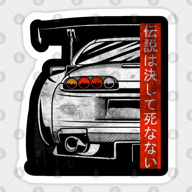 Supra 2JZ JDM Tuning Car 90s "Legends never die" Sticker by Automotive Apparel & Accessoires